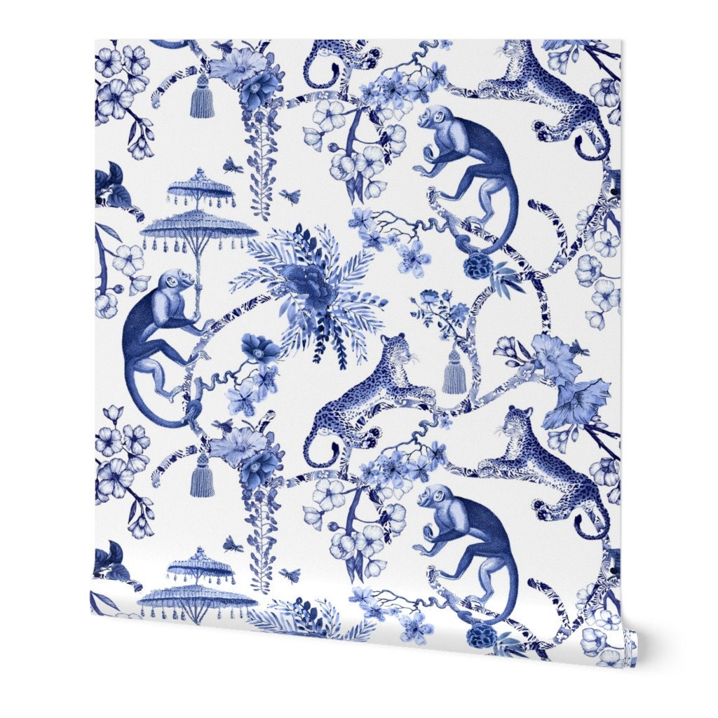 Chinoiserie Wallpaper Chinoiserie Blue and White by Pattern Etsy