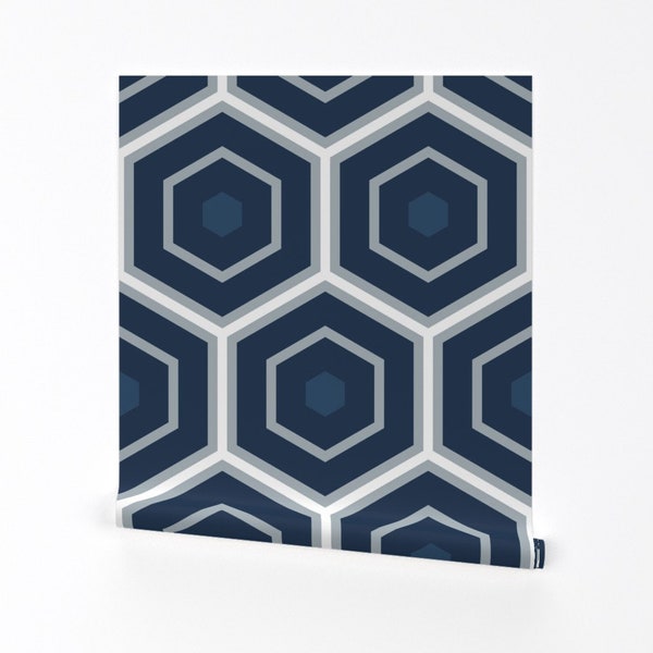 Hexagon Wallpaper - Hexagon Large Scale By Anneke Doorenbosch - Blue Custom Printed Removable Self Adhesive Wallpaper Roll by Spoonflower