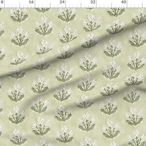Traditional Fabric - Boho Wildflower Green by apostrofodesign - Botanical Block Print Cottagecore Preppy Fabric by the Yard by Spoonflower image 2