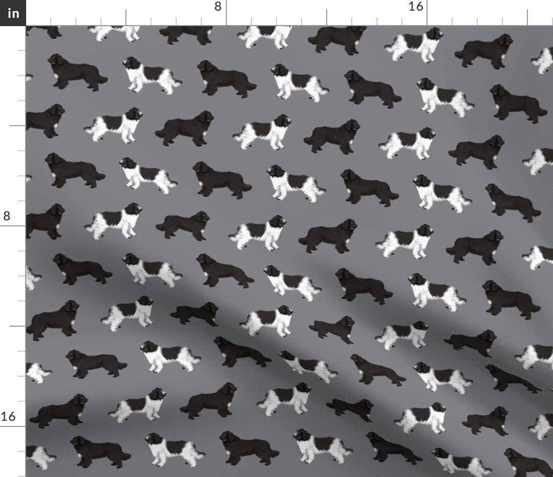 Newfie Dog Fabric Newfoundland Landseer Dogs Black and White by