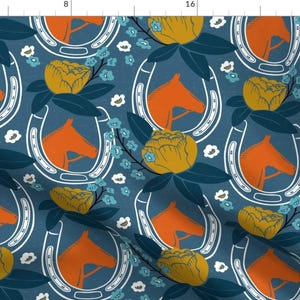 Horse Fabric - Derby Girl Dark Teal By Heatherdutton - Equestrian Horse Show Floral Modern Home Cotton Fabric By The Yard With Spoonflower