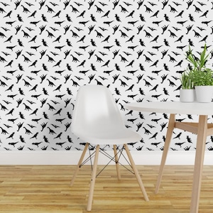 Dinosaur Wallpaper - Dinos By Littlearrowdesign - Black White Kids Nursery Playroom Removable Self Adhesive Wallpaper Roll by Spoonflower image 1