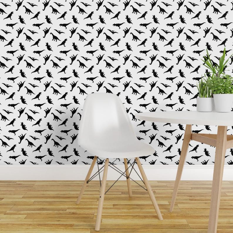 Dinosaur Wallpaper - Dinos By Littlearrowdesign - Black White Kids Nursery Playroom Removable Self Adhesive Wallpaper Roll by Spoonflower image 1