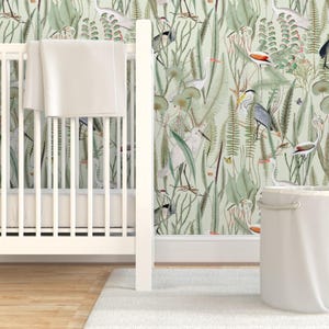 Coastal Wallpaper - Herons In Marsh By Down River Homegoods - Light Green Swamp Bird Removable Self Adhesive Wallpaper Roll by Spoonflower image 6