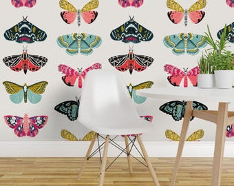 Moth Wallpaper - Moths // Butterflies Moth Design By Andrea Lauren - Custom Printed Removable Self Adhesive Wallpaper Roll by Spoonflower