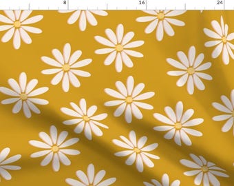 Trendy Daisies Fabric - Spring Daisy Flowers By Punchystuff - Mustard Yellow Blooms Garden Happy Cotton Fabric By The Yard With Spoonflower
