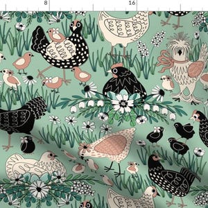Green Chicken Coop Farm Animal Fabric - Spring Chickens Green Farm By Nanshizzle - Chicken Cotton Fabric By The Yard With Spoonflower