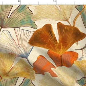 Autumn Ginkgo Fabric - Ginkgo Leaves by wildwater - Fall Color Watercolor Japanese Fabric by the Yard by Spoonflower