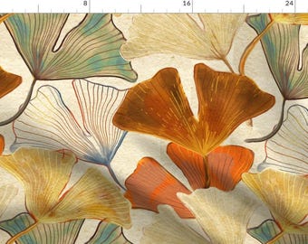 Autumn Ginkgo Fabric - Ginkgo Leaves by wildwater - Fall Color Watercolor Japanese Fabric by the Yard by Spoonflower
