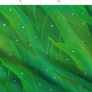 Green Leafy Fabric - Fairy Leaves By Mellymellow - Magical Dew Luminous Leaves Cotton Fabric By The Yard With Spoonflower