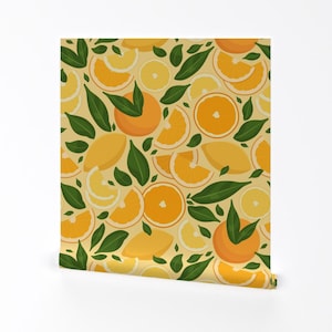 Citrus Fruit Removable Peel and Stick Wallpaper - Oranges Lemons Fresh Fruit Summer - Wall Art Wall Decor - Oranges And Lemons by evamatise