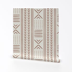 Rust Mudcloth Removable Peel and Stick Wallpaper - Geometric Stripe Burnt Orange - Wall Art Wall Decor - Rust Mudcloth by littlearrowdecor