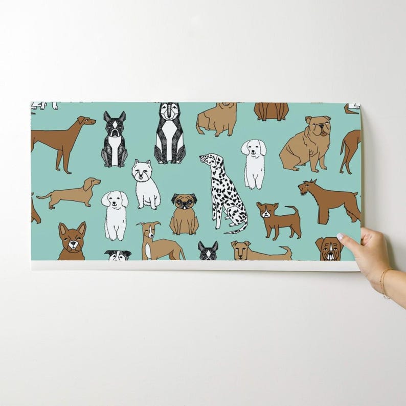 Papel pintado de perros - Estampado de razas de perros Mint Pets de Andrea Lauren - Rollo de papel pintado autoadhesivo removible con estampado personalizado de mascotas de Spoonflower imagen 9