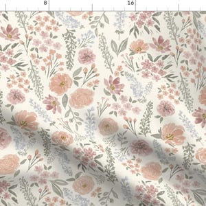 Blush Floral Fabric - Consider The Wildflower by wildcomb_designs - Muted Colors Sage Green Feminine Fabric by the Yard by Spoonflower