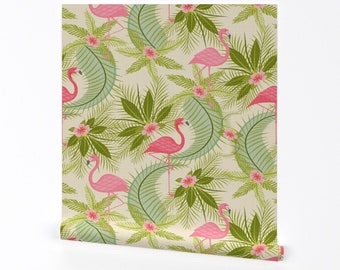 Tropical Wallpaper - Flamingo Paradiso By Studioxtine - Tropical Custom Printed Removable Self Adhesive Wallpaper Roll by Spoonflower