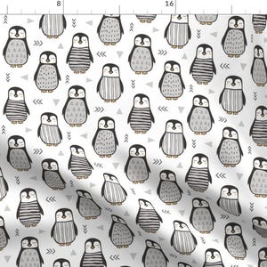 Penguin Fabric - Penguins Black White with Sweater Geometric Triangles in Grey By Caja Design - Cotton Fabric By The Yard With Spoonflower