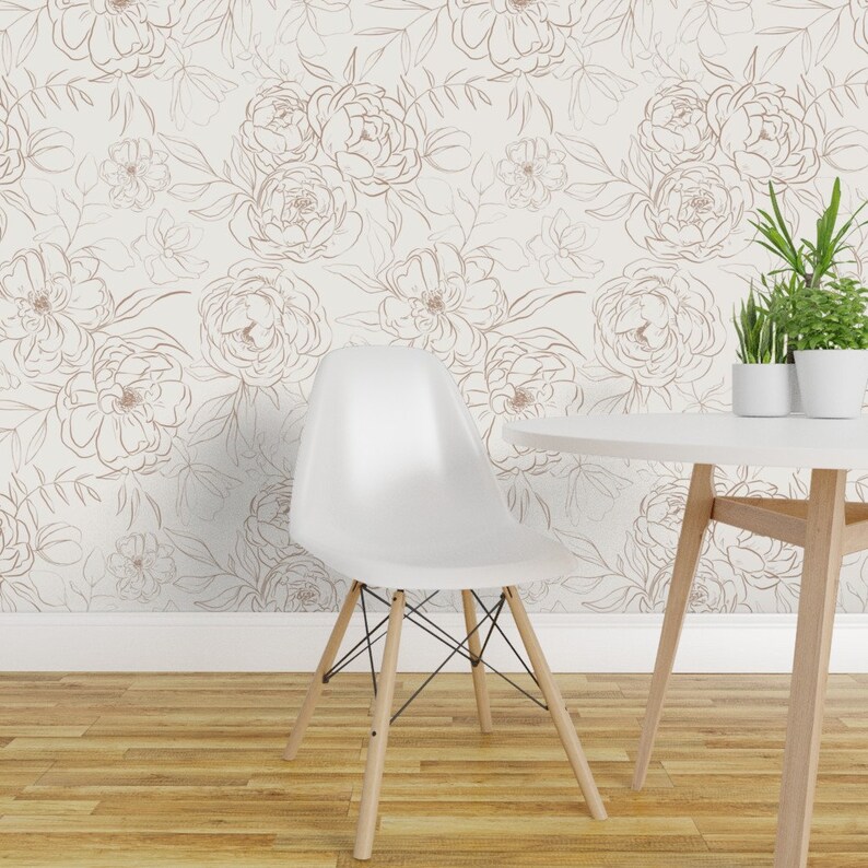 Neutral Peony Wallpaper Sketched Peony In Latte by hipkiddesigns Bronze Cream Peonies Removable Peel and Stick Wallpaper by Spoonflower image 3