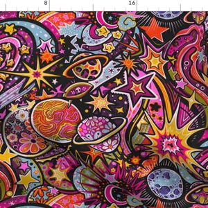 Galaxy Fabric - Galaxy Gamalight by dacha_dreamland - Psychedelic Groovy Trippy Planets Stars Moon Nebula  Fabric by the Yard by Spoonflower