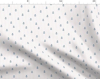 Navy Nautical Anchor Fabric - Sailor Anchors Navyred On White By Juliesfabrics - Navy Beach Decor Cotton Fabric By The Yard With Spoonflower