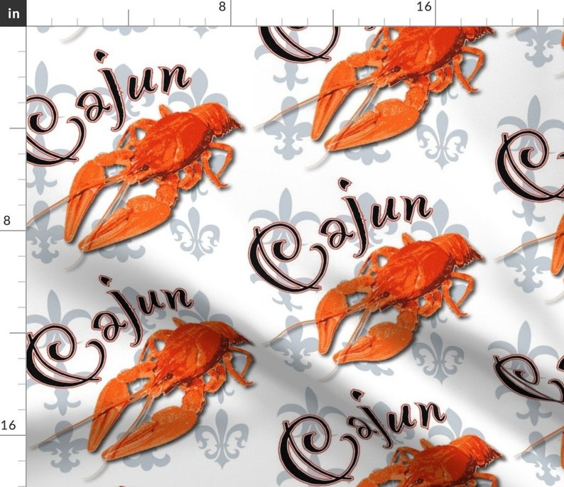 Crawfish Fabric Cajun Crawfish1 By Designbycristy Crawfish Cajun Fleur De Lys Red Gray White Cotton Fabric By The Yard With Spoonflower image 1