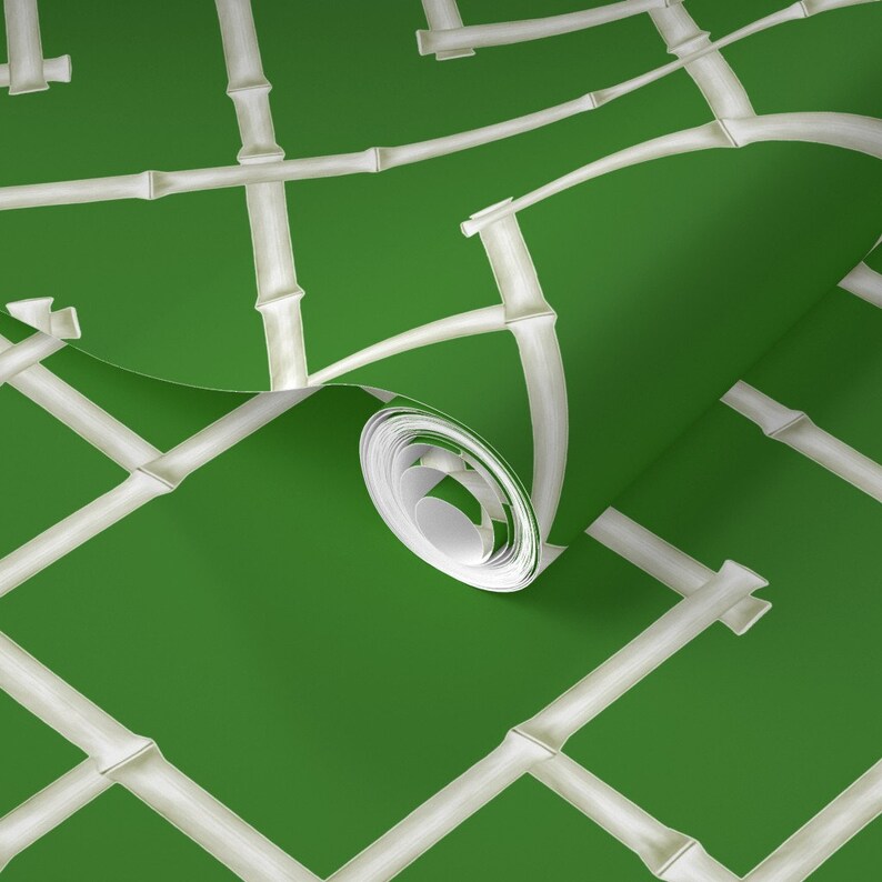 Bamboo Wallpaper Osaka Bamboo Trellis Green by Etsy