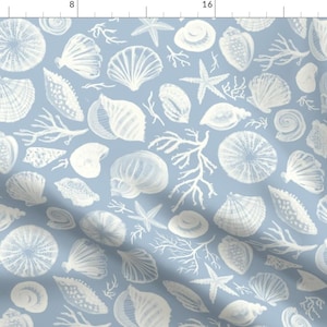 Nautical Apparel Fabric - Reef Shells Light Blue Large by booboo_collective - Watercolor Coastal Beach Preppy Clothing Fabric by Spoonflower image 1