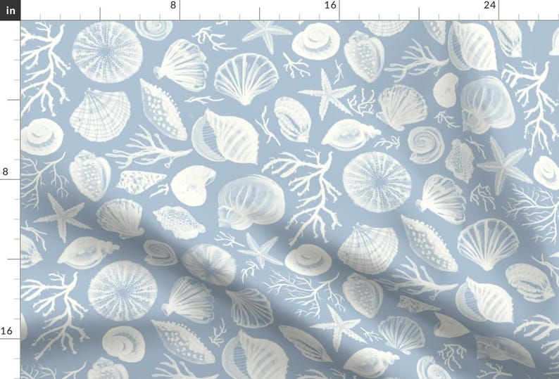 Nautical Apparel Fabric - Reef Shells Light Blue Large by booboo_collective - Watercolor Coastal Beach Preppy Clothing Fabric by Spoonflower image 1
