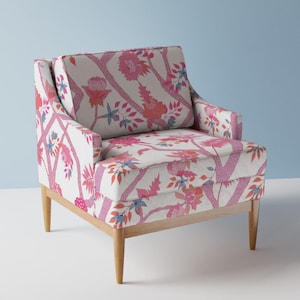 Peony Branch Upholstery Fabric- Pink Chinoiserie by danika_herrick - Large Scale Romantic Maximalist  Fabric By The Yard With Spoonflower