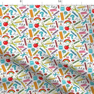 School Supplies Fabric - Small School Supplies Pencil On White By Lilcubby - School Supplies Cotton Fabric By The Yard With Spoonflower