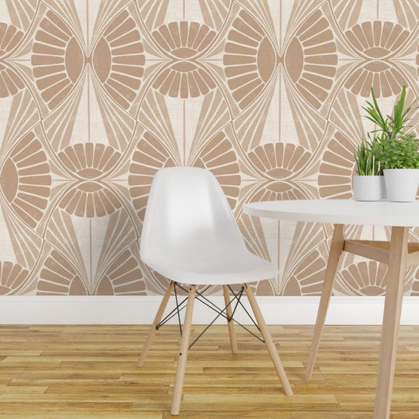 Art Deco Wallpaper - Geometrical Sunflower Beige By Denesannadesign - 1920s Rustic Removable Self Adhesive Wallpaper Roll by Spoonflower