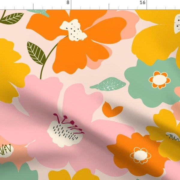 Colorful Blooms Apparel Fabric - Bright Floral by terriconraddesigns - Large Scale Happy Bright Pastel Clothing Fabric by Spoonflower