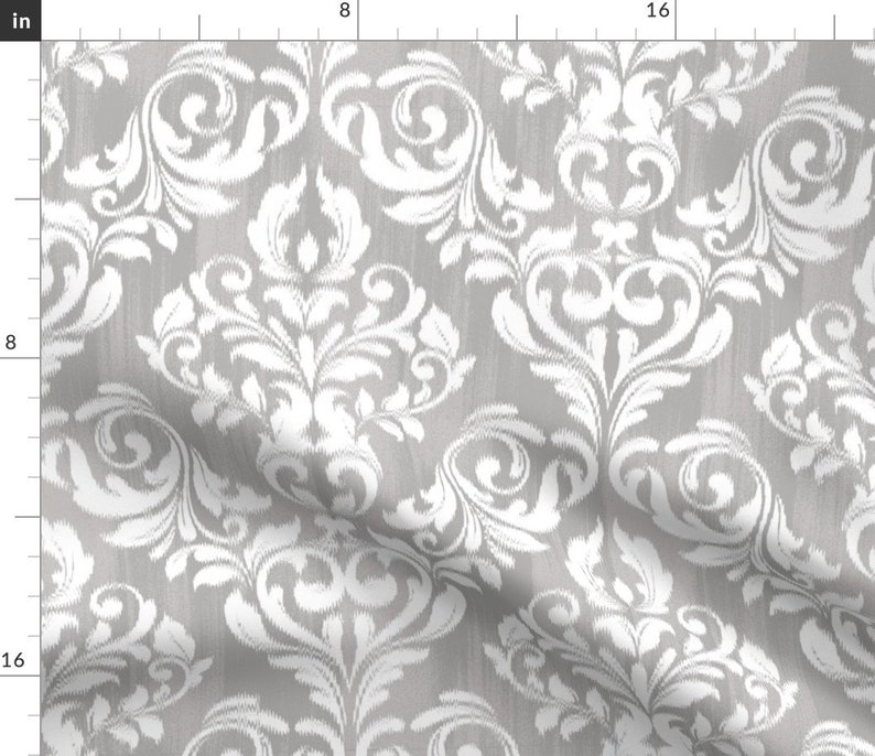 Grey Damask Fabric Damask Ikat by Stitchstapleglue Modern Etsy