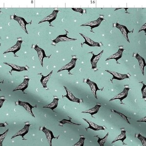 Royal Crows Fabric - King Of The Crows By Cynthiafrenette - Royal Crows Crown Blue Moon Stars Cotton Fabric By The Yard With Spoonflower