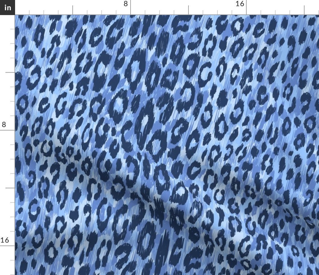 Blue Leopard Print Fabric Leopard Fur in Blue Colors by Ybt - Etsy