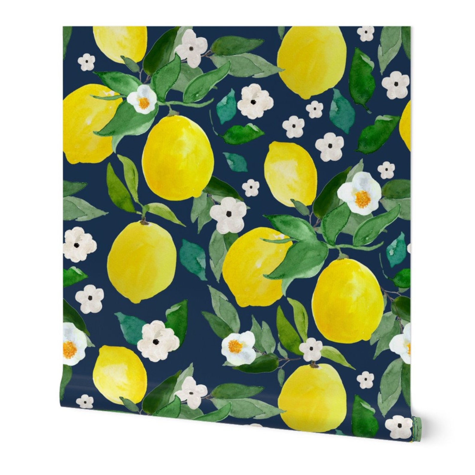 Lemon Wallpaper 8 Lemons Dark Blue Back By Shopcabin Etsy