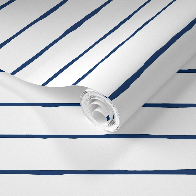 Navy Nautical Stripe Wallpaper Swim Lane Stripe White Navy Etsy