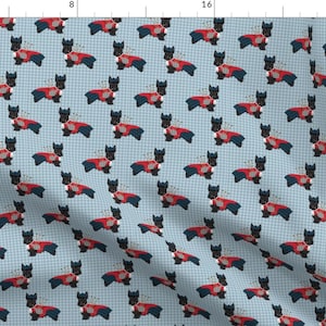 Scottie Dog Fabric - Scottie Dog With Bagpipes Fabric By Petfriendly- Terrier  Blue Plaid Dog Cotton Fabric By The Yard With Spoonflower