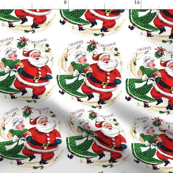 Mr & Mrs Claus -Merry Christma Mrs Santa Claus Dance Couples Husband By Ravene- Retro Christmas Cotton Fabric By The Yard With Spoonflower