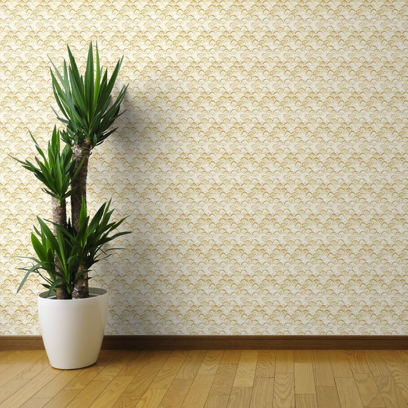 Gold White Custom Printed Removable Self Adhesive Wallpaper Roll by Spoonflower Mermaid Wallpaper Mermaid Gold Sparkle By Crystal Walen