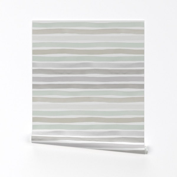 Horizontal Stripe Wallpaper - Gray Hues Watercolor Stripes By Friztin - Custom Printed Removable Self Adhesive Wallpaper Roll by Spoonflower