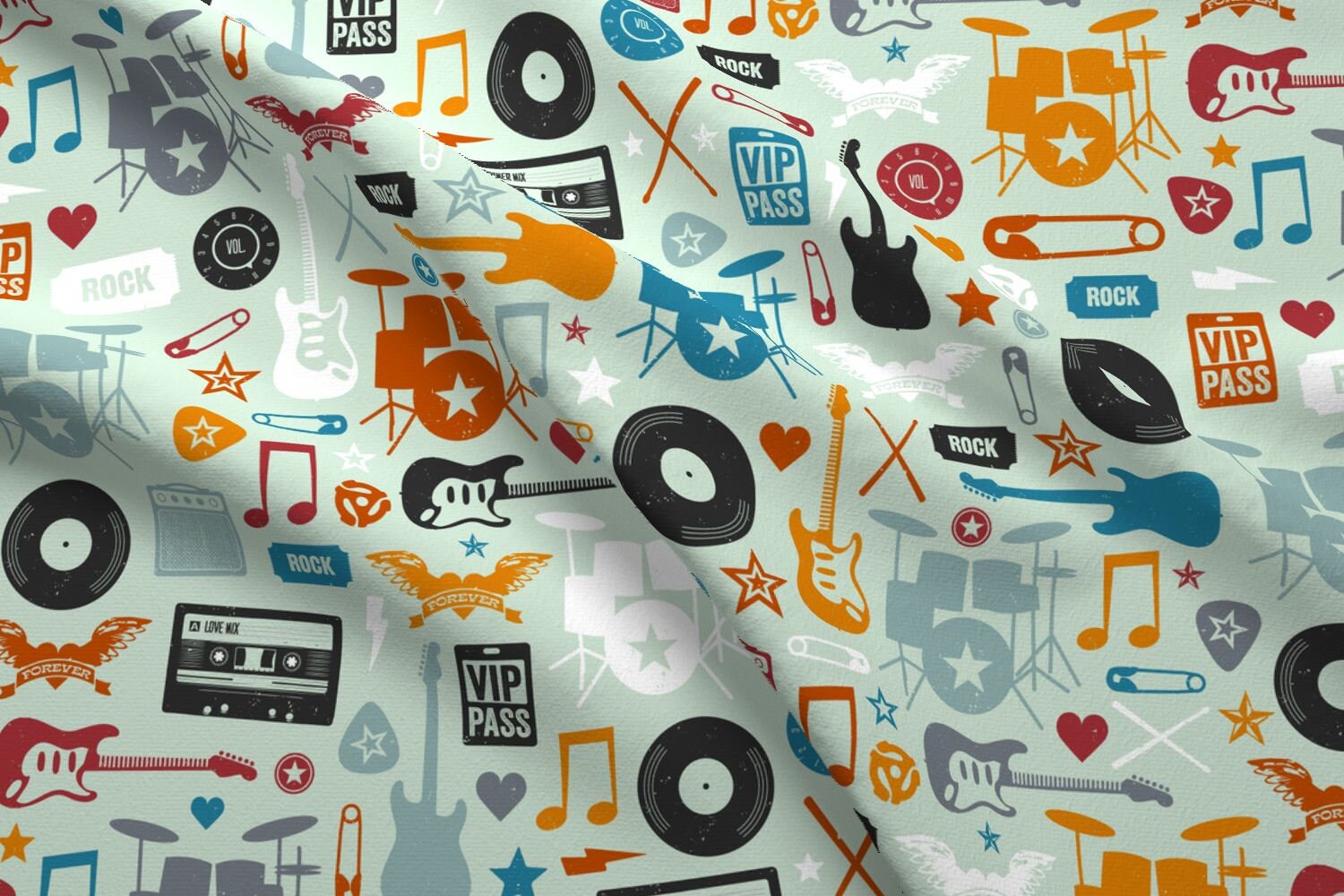 Rock Music Fabric I Love Rock Roll By Jenimp Punk Mix Tape Etsy