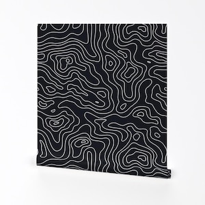 Topographische Tapete - Wellenmuster von Furbuddy - Schwarzweißkarte Elevation Abstrakte entfernbare selbstklebende Tapetenrolle von Spoonflower