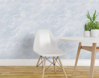 Skurrile Tapete zum Abziehen und Aufkleben – Verträumte Wolken im Kinderzimmer Baby Hellblaue Sonne – Abnehmbare Wanddeko Kunst – Wolke 11 Groß