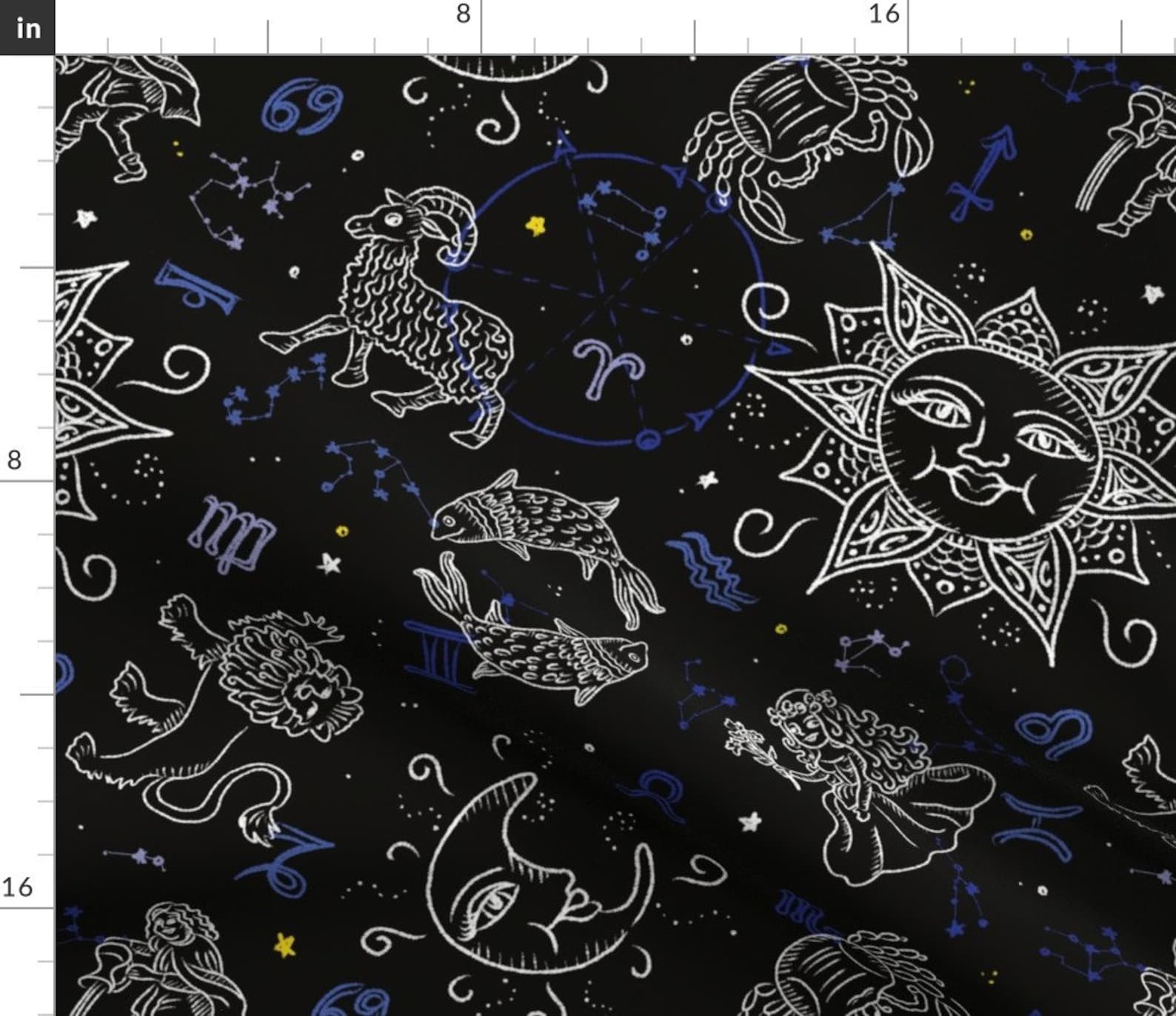 Zodiac Signs Illustration Fabric Zodiac by Pommynewyork Etsy