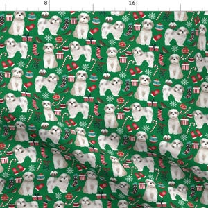Shih Tzu Christmas Fabric - Shih Tzu Christmas Cute Dogs Xmas Holiday Green By Petfriendly - Dog Cotton Fabric by the Yard with Spoonflower