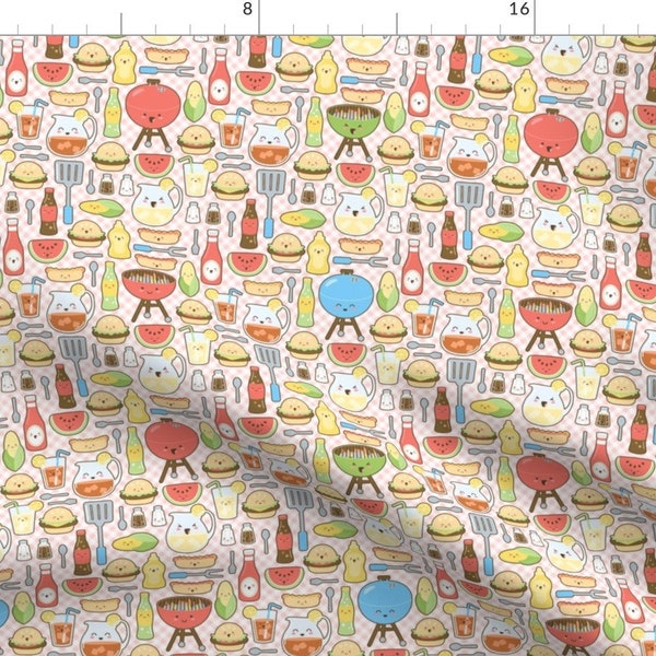 Kawaii Cookout Fabric - Kawaii Cookout - Pastel By Robinskarbek - Cookout Kawaii Bbq Food Grill Cotton Fabric By The Yard With Spoonflower