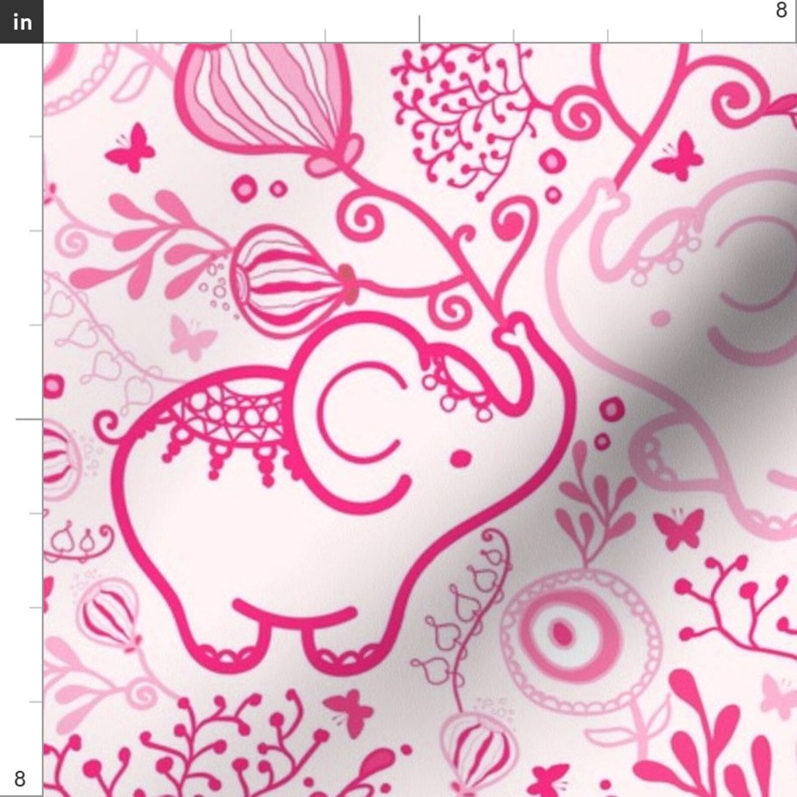 Pink Elephant Fabric Pink Elephants With Bouquets By Etsy