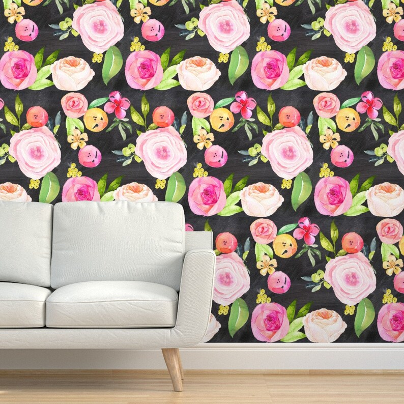 Chalkboard Floral Wallpaper Large Print Floral By | Etsy