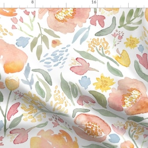 Peony Pastel Fabric - Peony Fusion Watercolor By Laurawrightstudio- Floral Spring Watercolor Cotton Fabric By The Yard With Spoonflower