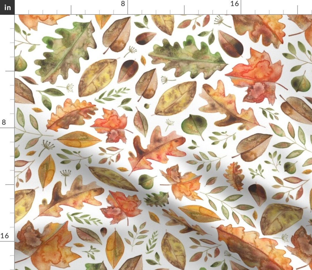 Leaves Fabric Watercolour Autumn Leaves With Fronds by - Etsy